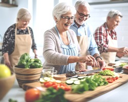 Senior friends preparing healthy meal